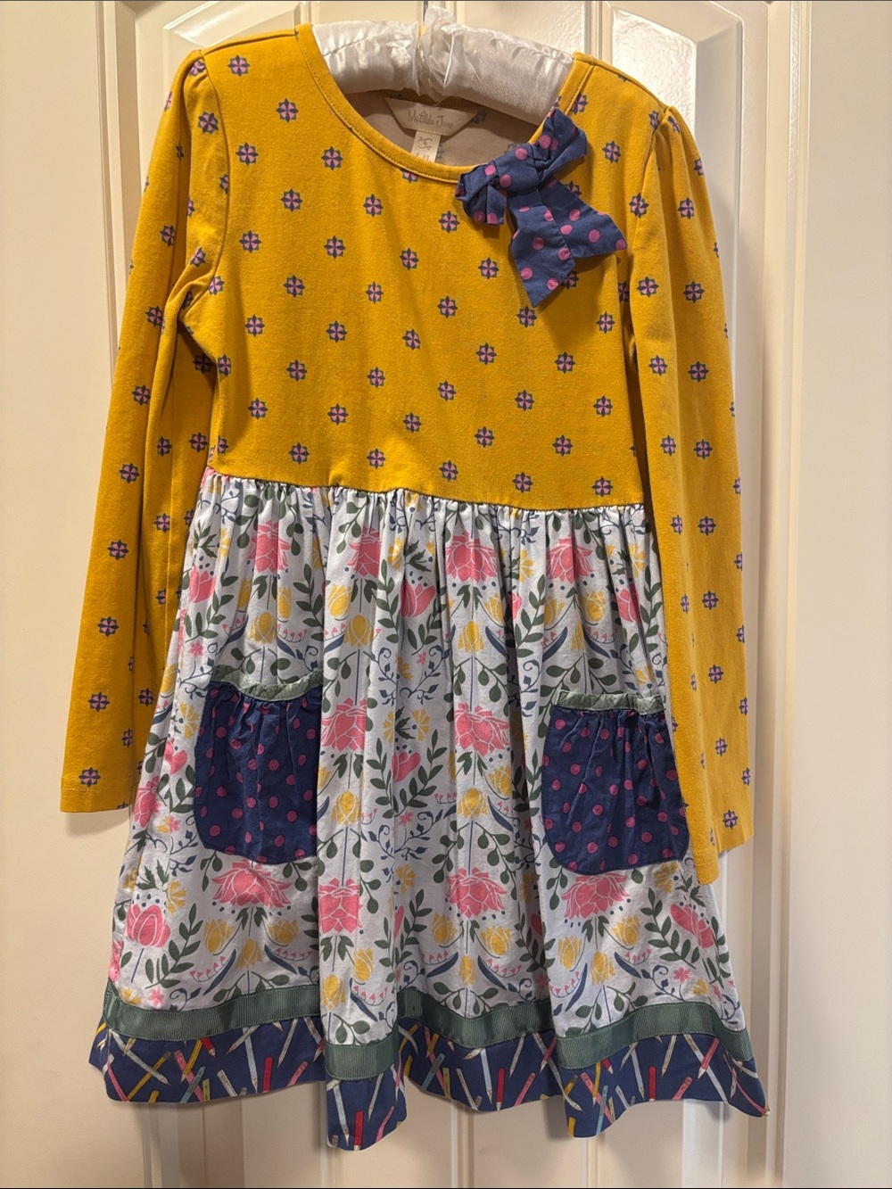 Matilda Jane Mustard & Navy Floral Bow-Accent Dress